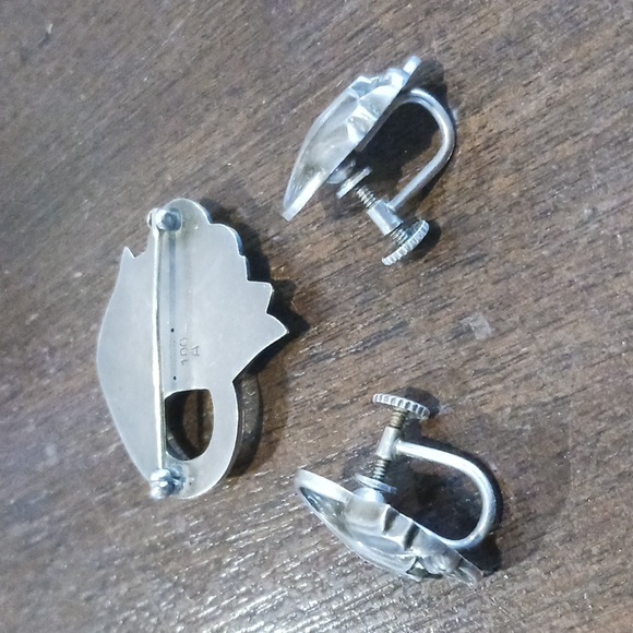 George Jensen Tulip Brooch and Matching screw back Earrings SS Denmark - Picture 3 of 12